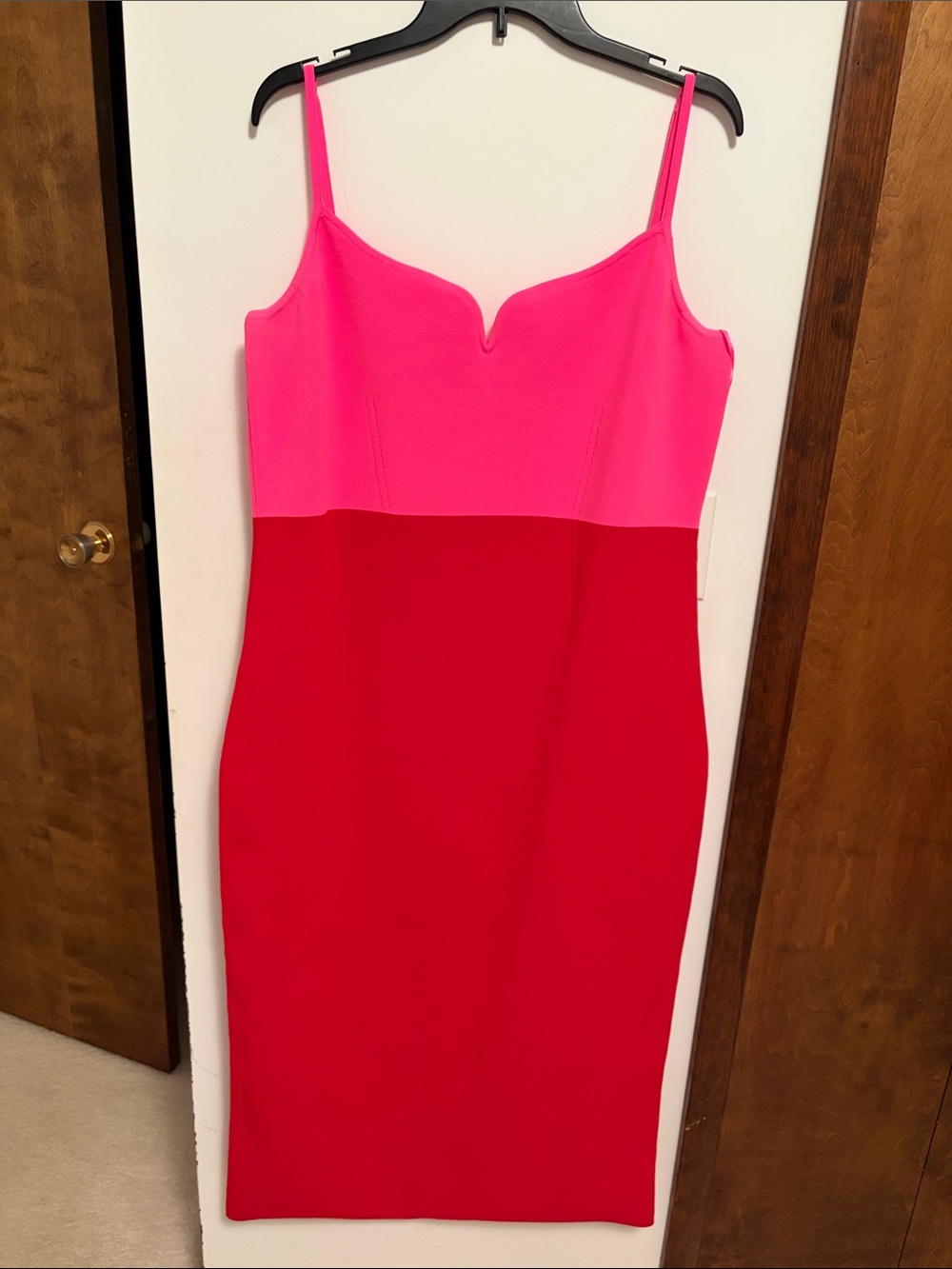 Express Pink and Red Colorblock Midi Dress